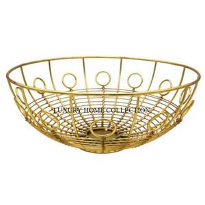 Panier à pain doré fruits en fer rustique moderne accessoire de cuisine en métal fini élégant - Product Image 1