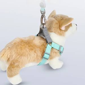 Harnais pour chien réglable en nylon à carreaux, couleur unie vert menthe, fermeture à boucle pour chiens de taille moyenne - Product Image 2