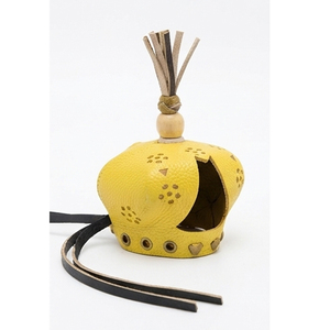 Custom Designs Yellow Leather Falconry Hood With Embossed Design And Tassel Top Hunting Equipment For Birds Prey Falconry Hood - Product Image 2
