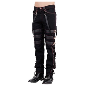 <b>Goth</b> Mens Steampunk Pants Vintage 100% Cotton Gens Trouser Pant Black Gothic Embroidered Breathable Features - Product Image 3