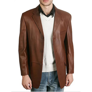 Blazer en cuir à la mode pour hommes sur mesure Blazer en cuir à la mode pour hommes, Blazer en cuir pour hommes Coupe décontractée Produit de haute qualité très vendu - Product Image 1