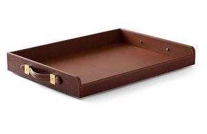 Plateau en cuir écologique Plateau naturel de luxe en gros avec poignée en bois de noyer Plateaux de service tissés - Product Image 3