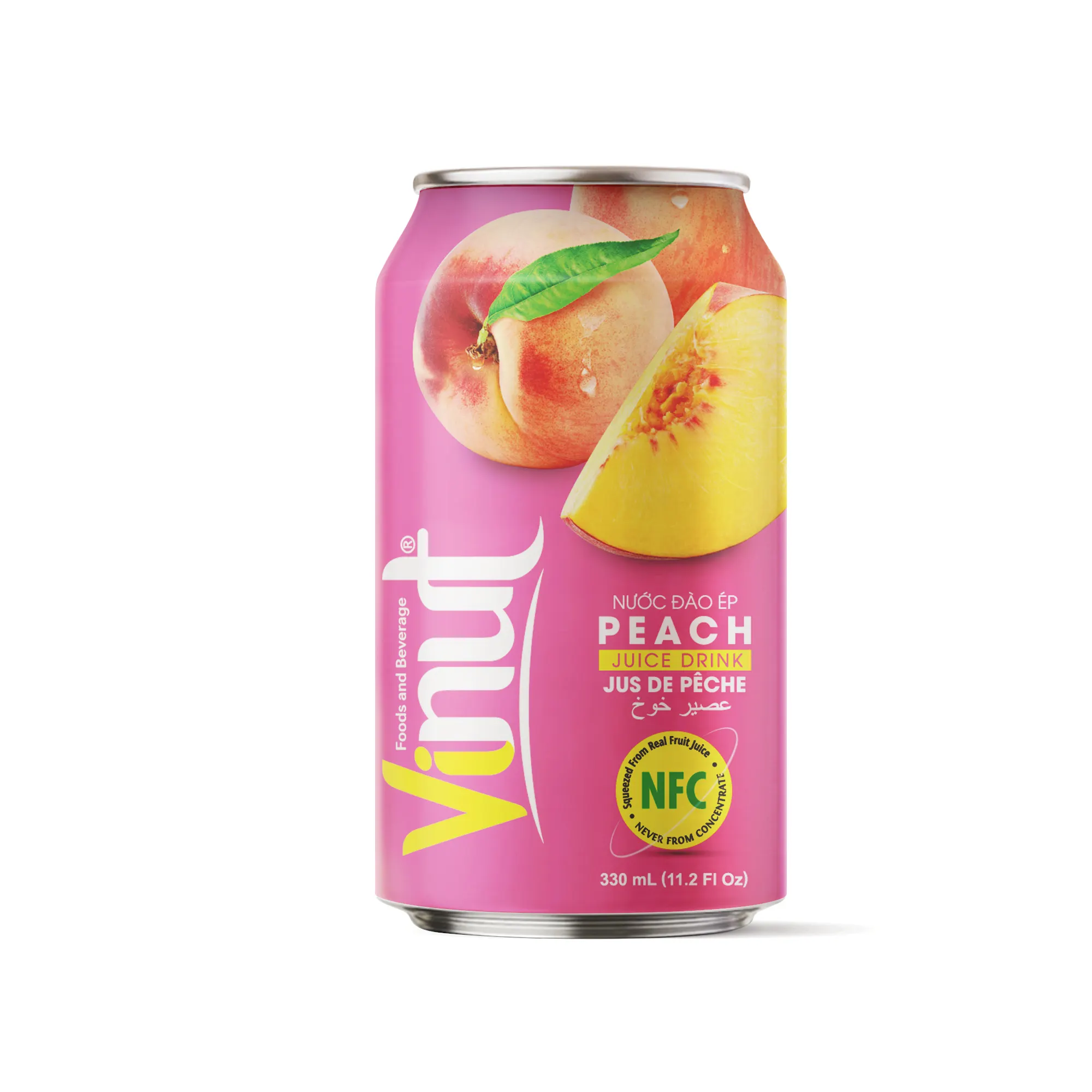 330ml VINUT sıcak satış tropikal saf şeftali meyve suyu ücretsiz örnek, özel etiket, üretmektedir toptan (OEM, ODM)