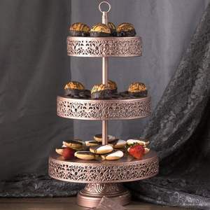 Golden Moden Vintage Style Metal Cake Stand With Antique Finished For Garden Parties Tea Time And Special Festive Occasions - Product Image 1