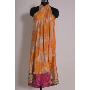 Boho Reversible Sari <b>Skirt</b> Womens Vintage <b>Silk</b> Wrap Two-Layer Indian Festival Wear Unique Bohemian Style - Product Image 3
