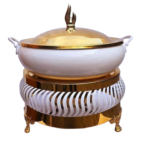 จานสำหรับอุ่นอาหารพร้อมโดมและฐานตั้งสำหรับทำอาหารจานร้อนงานออกแบบทำด้วยมือชุบทอง - Product Image 3