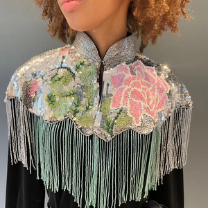 Elegante capa burlesca con hebras de cuentas y lentejuelas silueta asimétrica sujeta cuello envoltura festiva para ocasiones de Club - Product Image 1