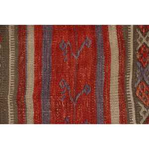 Tapis Kilim Turc Vintage 4,6x8,4 pieds en Laine Rouge Écologique avec Motif Patchwork et Dos en Latex - Product Image 5