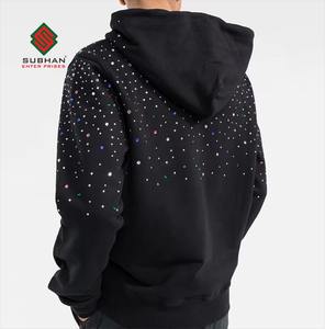 <b>Black</b> Rhinestone Hoodie Unisex Crystal Studded Pullover <b>Sweatshirt</b> 100% Cotton Winter Waterproof Breathable Sparkly - Product Image 2