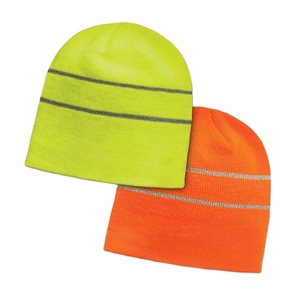 Custom Logo High Visibility Reflective Stripes Beanie Hat Embroidery <b>Style</b> <b>Head</b> Warmer for Outdoor Sports - Product Image 1