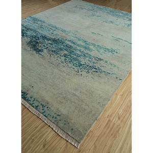 Tapis en laine et soie noué à la main Entropy Blue, design abstrait patchwork, pour salon et chambre d'adolescent, fait main, rectangulaire, Skws-83 - Product Image 2