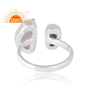 Bague en argent sterling 925 avec quartz rose naturel et améthyste, dernière vente, fabricant de bijoux personnalisés - Product Image 2