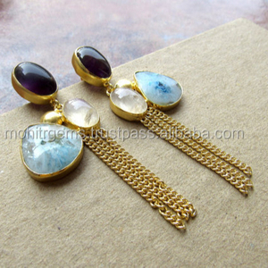 Agate bleue améthyste pierre de lune boucles d'oreilles bijoux en alliage multicolore naturel pour anniversaire fête de mariage fiançailles idée cadeau - Product Image 2