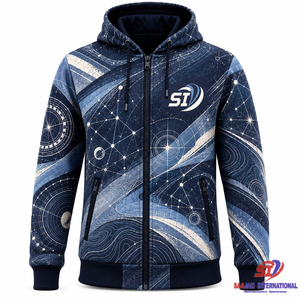 เสื้อฮู้ดดี้สีกรมท่าพิมพ์ลายแผนที่ท้องฟ้าทั้งตัว ซิปยาว สไตล์สตรีทแวร์ ขายส่ง รับผลิตเสื้อผ้าพร้อมโลโก้ OEM - Product Image 1