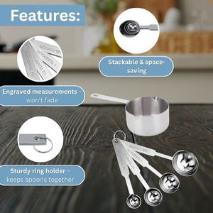 Gadgets de cuisine en vrac pour la cuisson et la cuisson Cuillères à mesurer et tasses en acier inoxydable Lot de 8 pour séchage ou liquide avec poignées - Product Image 2