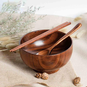 Ensaladera Redonda Ligera de Madera Maciza Ecológica Pulida para Frutas y Sopa - Product Image 2