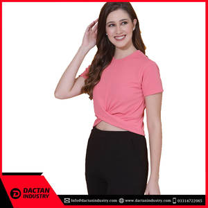 Vente chaude Femmes 100% Coton Crop Top Chemises OEM Service Logo Personnalisé Usine Bas Prix pour l'été avec Logo Avant Position - Product Image 2