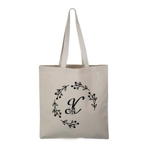 <b>Large</b> Capacity 'K' Initial <b>Canvas</b> Tote <b>Bag</b> Handmade Fashion Initials <b>Bag</b> with Open Closure Solid Color Durable for Summer Use - Product Image 1