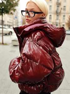 Premium High-End Women's Autumn Winter Jacket Glossy Cotton With <b>Hood</b> Thick and Warm Casual Loose Fit <b>Raincoat</b> Clothing <b>Raincoat</b> - Product Image 5