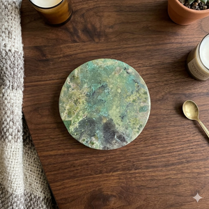 Natural Chrysoprase Stone Round <b>Coaster</b> – Hand Polished Green Chrysoprase <b>Drink</b> <b>Coaster</b> with Unique Natural Pattern - Product Image 3