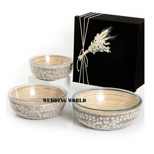 Ensemble de trois bol de service en nacre classique élégant en gros de luxe nouveau bol à soupe en bois - Product Image 3