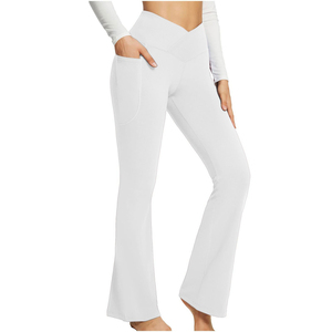 Pantalon évasé taille haute pour femme, couleur unie, coupe ample, longueur complète, pantalon de yoga avec poches, style décontracté, vêtements de printemps - Product Image 3