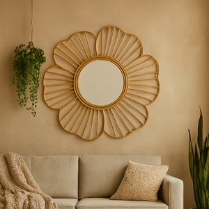Durable Lightweight Eco-Friendly Handmade Rattan Bamboo Woven Vanity/Wall <b>Mirror</b> Boho Sunburst Design Decorative <b>Bathroom</b> - Product Image 1