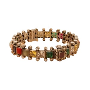 Brazaletes con tachuelas de piedra Navaratna de diseño personalizado de forma cuadrada minimalista para novias como regalos de compromiso a precio directo de fábrica - Product Image 1