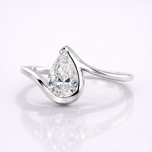 Lab Grown Pear Cut Diamond Solitaire <b>Ring</b> with 9K Gold Excellent Cut Prong Set Rhodium Plated-Women's Engagement Collection - Product Image 4