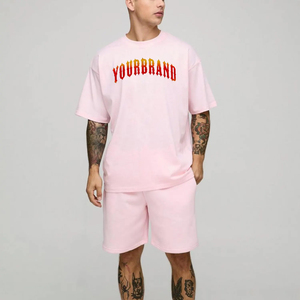 Street Wear 100% algodón de calidad premium 2 uds conjunto para hombre corto personalizado puff impreso logotipos hip hop camisetas y conjunto corto para hombre - Product Image 4