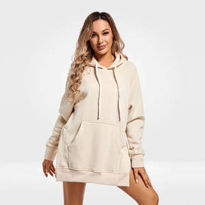 Sweat à capuche surdimensionné pour femme, pull long en polaire doux, poche kangourou, streetwear d'hiver pour femme - Product Image 1