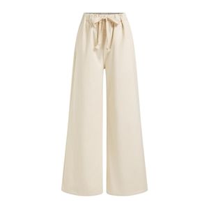 Custom Drawstring <b>Elastic</b> Waistband Wide Leg <b>Jeans</b> Women Breathable 100% Cotton Dark Wash High Quality Wholesale Trousers - Product Image 3