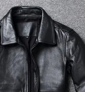 Chaqueta de Cuero de Piel de Oveja Negra Personalizada para Hombre, Estilo Clásico de Aviador A2, Chaqueta de Precio para Hombre - Product Image 5