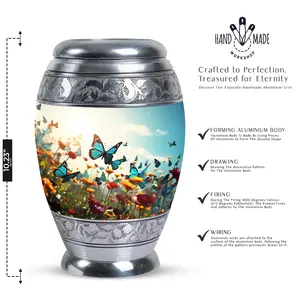 Flying Butterflies American Style Memorial <b>Urn</b> for Adult Ashes <b>Large</b> Cremation <b>Urn</b> High Gloss Finish Customizable Color Design - Product Image 2
