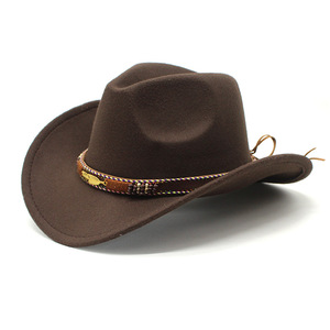 Sombrero Fedora de Vaquero Occidental con Pluma Metálica de Estilo Étnico para Hombre y Mujer, Sombrero de Fieltro para Parejas - Product Image 4