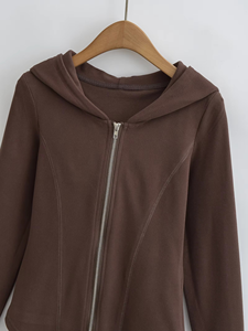 Ropa informal con capucha y cremallera completa de alta calidad, sudaderas cortas con cremallera de cuello alto para mujer, Invierno cómodo y transpirable - Product Image 2