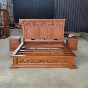 Hand Carved Mahogany King Platform <b>Bed</b> with Antique Style Carved Design and Side <b>Cabinet</b>-Traditional Bedroom Furniture - Product Image 2