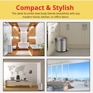 Cubo de basura redondo, cubo de basura, cubo de basura plateado de acero inoxidable al por mayor con cubo interior de plástico y tapa para el hogar, cocina y oficina - Product Image 6