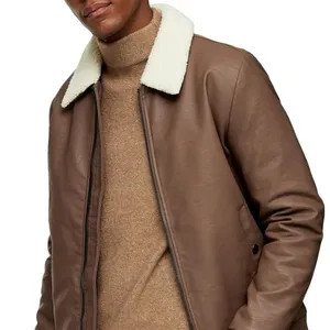 男士人造羊毛皮夹克，带毛领快干透气人造皮夹克，带定制标志和设计