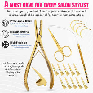 Premium Human Hair Extensions Beads <b>Crimping</b> 2 Hole Plier Kit Stainless Steel Hair Sectioning Duck Bill Clips Hair Loop Tool - Product Image 5