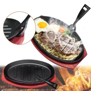 Deluxe Large Eco-Friendly Handmade <b>Sizzler</b> <b>Plate</b> Pan in Iron with Wooden Base for Restaurant Supplies Gourmet Food Service India - Product Image 6