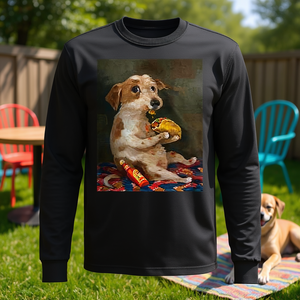 เสื้อยืดแขนยาวลายตลกสุนัขกินทาโก้พร้อมซอสพริก สำหรับคนรักสุนัข - Product Image 3