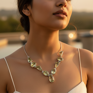 Women's Trendy 925 Silver Necklace <b>Peridot</b> Gemstone 18K Gold Diamond Main Stone Rhodium Plating Perfect Engagement Gift Jewelry - Product Image 3