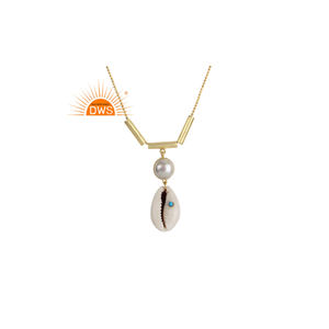 Fabricant de bijoux Demi Fine en laiton plaqué or 18 carats de meilleure qualité cauri naturel, perle et turquoise de culture - Product Image 1