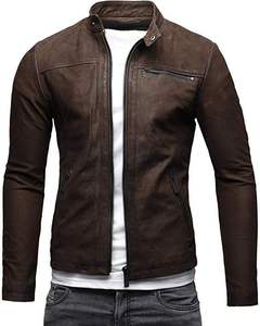 Veste en cuir pour homme tendance, veste en cuir véritable simple et populaire de couleur unie pour l'automne et l'hiver - Product Image 2