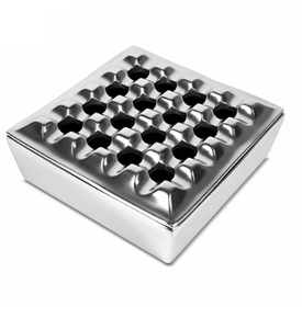 Cendrier de poche portable en acier inoxydable contemporain, finition argentée, cendrier personnalisé avec logo, utilisation sur table - Product Image 1