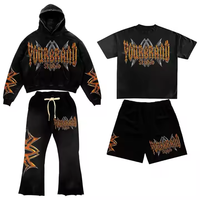 Ensemble de survêtement deux pièces pour homme, couleur unie, avec sweat à capuche long et pantalon de jogging évasé basique, grande taille, hiver, personnalisable avec logo