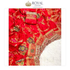 Ventes énormes, qualité supérieure, design élégant, vêtements indiens pour femmes, sari en georgette khadi avec chemisier rouge contrasté - Product Image 2