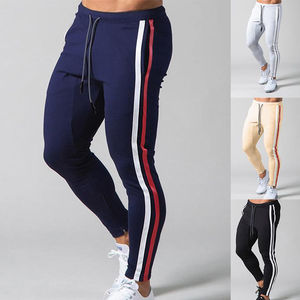 กางเกงวอร์มเข้ารูปกีฬาของผู้ชายกางเกงวิ่งออกกำลังกายในยิมฟิตเนสแถบสีตัดกันแบบลำลอง - Product Image 3