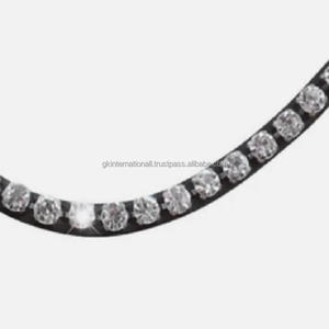 Banda para cejas de caballo de cuero negro de onda profunda hecha a mano, banda para cejas con cristales plateados, banda para cejas mega ostentosa de diamante - Product Image 1